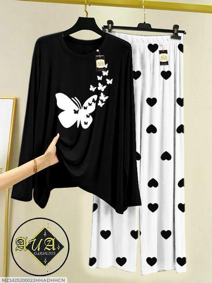 Black & White Printed Night Suit for Home Comfort